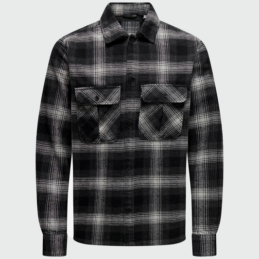 Chaqueta de cuadros oscura algodón reciclado - Erytheia Wear / Only and Son