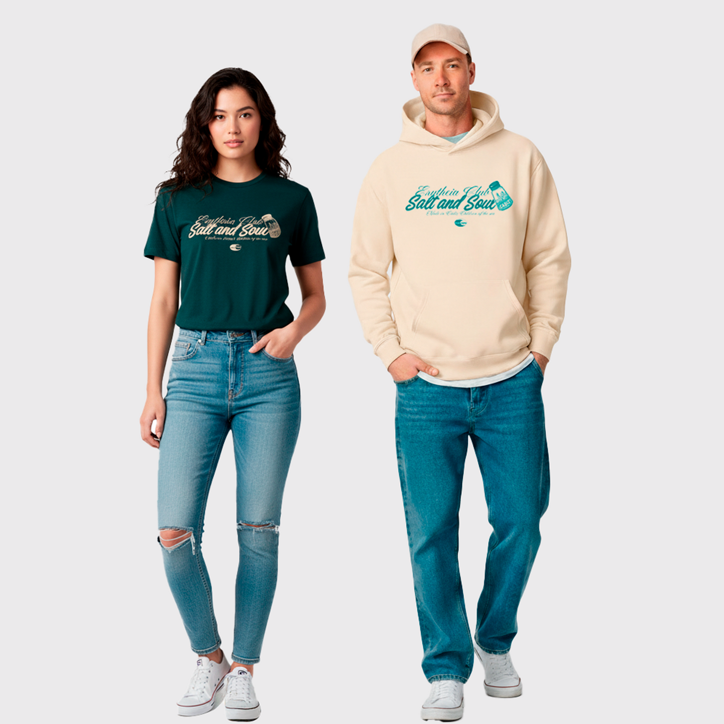 Salt and Soul Camiseta Verde y Sudadera Crema / Oferta
